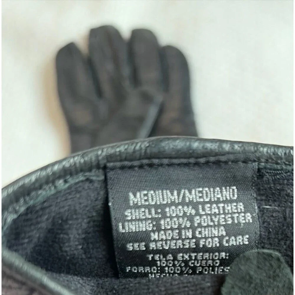 Women’s Medium 100% Genuine Leather Black Quilted Winter Gloves Polyester Lined
